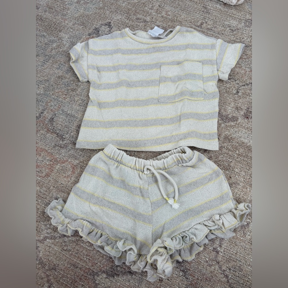 Zara Kids Matching Set in Yellow and Cream Stripes